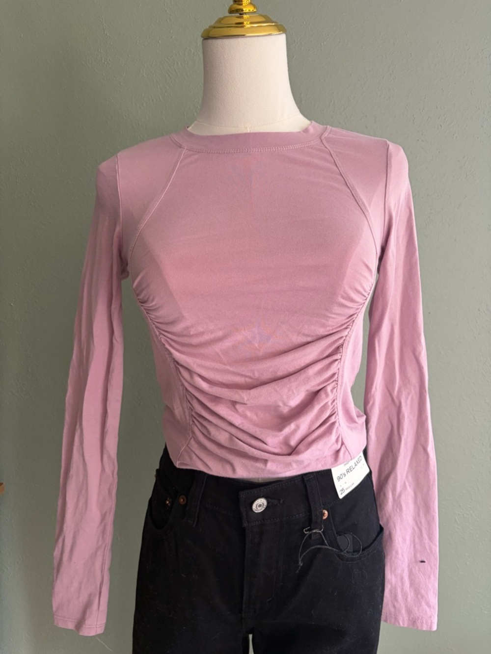 Daily PRACTICE XXS Long Sleeve Ruched Front Pink Women's Top